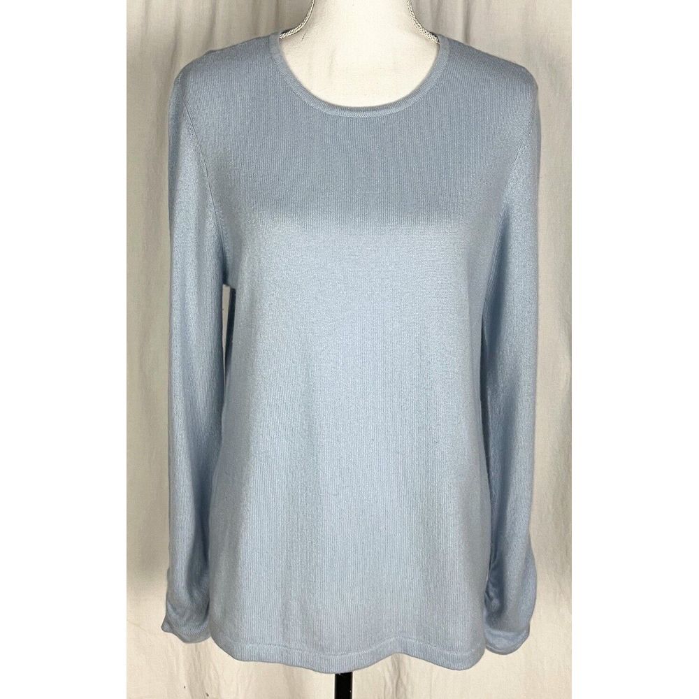 J. McLaughlin Cashmere Blue Sweater Size L‎ Sleeves Details Crew Neck